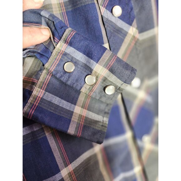 Vintage Mens Size XLT 17/17.5 X Tall Outlaw Western Wear Pearl Snap Button Up - Picture 10 of 11